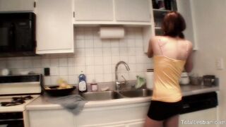 Horny MILF bangs young brunette's tight ass in HD