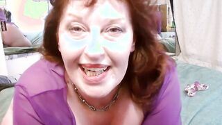 Curvy Dawn smokes while masturbating in purple sheer robe with a cumshot to follow