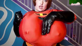 Watch Elastigirl stretch her pussy with dildo riding, tits, and futa cock pegging in POV