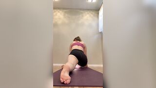 Blonde Milf with yoga pants stretches to reach climax