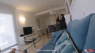 Stepmom convinces stepson to fuck her after giving a blowjob on the sofa