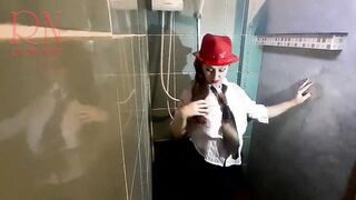 Steamy Shower Tease: Watch Her Clothes Get Soaked
