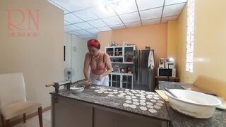 Curious Housewife Bra 1 Cooks Dinner in the Nude: A Playful Peek into Her Kitchen