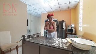 Curious Housewife Bra 1 Cooks Dinner in the Nude: A Playful Peek into Her Kitchen