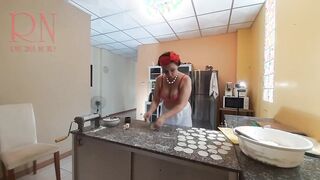 Curious Housewife Bra 1 Cooks Dinner in the Nude: A Playful Peek into Her Kitchen
