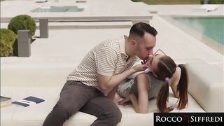 Rocco Siffredi's Poolside Encounter: Student in Pigtails Gets a Lesson from Her Charismatic Teacher