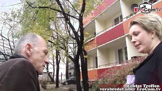 Tall German Housewife Surprised by Grandpa in Public Encounter