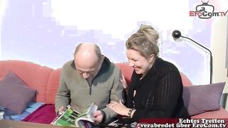 Tall German Housewife Surprised by Grandpa in Public Encounter