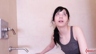 Goth Charlotte gags on cock while bound