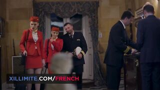 Trio at the hotel with 2 sexy stewardesses