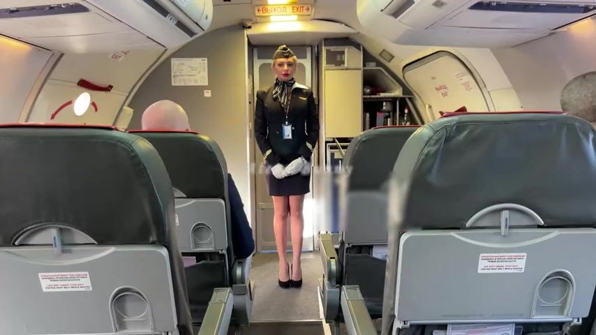 Married newcomer stewardess fuck with both pilots during flight (DP)