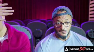 WE SWING BOTH WAYS - Hottest Bisexual Threesome With Three Strangers In A Movie Theater
