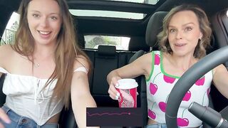 Nadia Foxx & Serenity Cox using Lush remote controlled vibrators in public drive thru & cumming hard