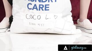 GIRLSWAY - Petite Blonde Coco Lovelock Has Her Pussy Fingered Hard While Waiting For The Laundry