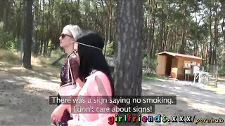 Steamy Outdoor Encounter: Dark-Haired Beauty Indulges in Passionate Play in the Woods
