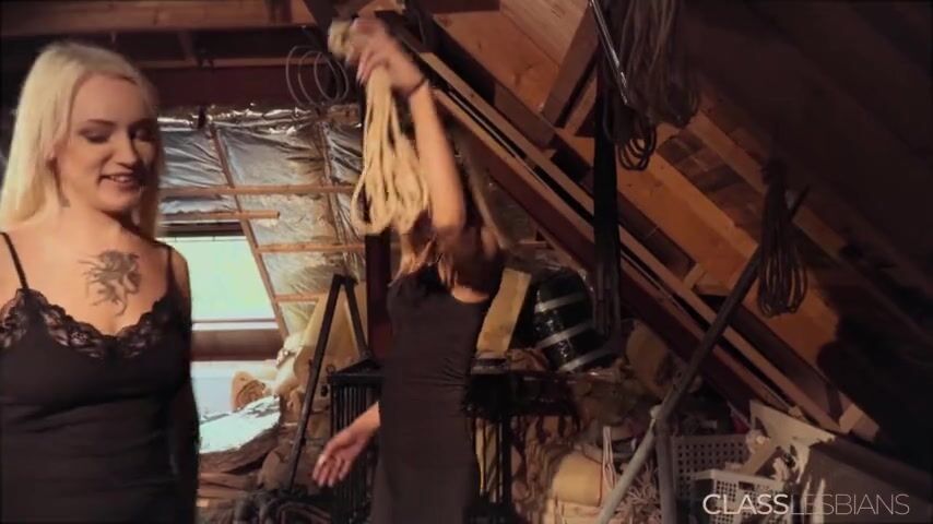 Sensual lesbian and bondage sex play