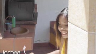 Lesbea Big ass big tits ebony Latina Boni lesbian sex with Spanish blonde