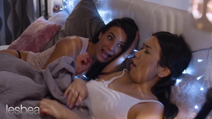 Lesbea Pillow fighting lesbian brunettes Alina Crystall and Lexi Dona