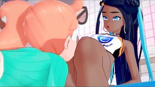 Sonia fucks Nessa in the girls locker room. Gets strapon fucked in the shower.