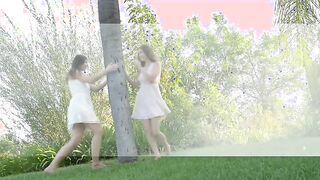 Two young & hot college lesbians outdoors running wild and love each other
