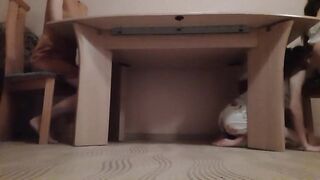 When my stepmother and I were drinking tea and chatting, my girlfriend was licking my under the table - lesbian_illusion