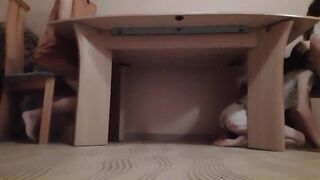 When my stepmother and I were drinking tea and chatting, my girlfriend was licking my under the table - lesbian_illusion