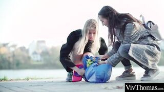 Stunning lesbian babes go wild, eating each other's hot juicy pussy