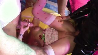 Orgasm and splatter all over her buttery face