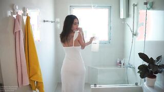 Soaked White Dress in Shower – See My Hard Nipples & Wet Pussy