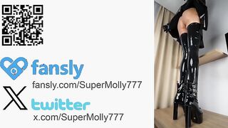 Latex catsuit / high stripper boots / latex big dick / bondage / red gag