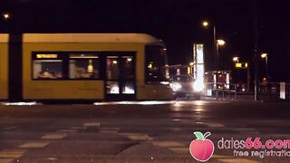 Awesome PUBLIC FUCK with Kessie Shy behind Berlin billboard! Dates66