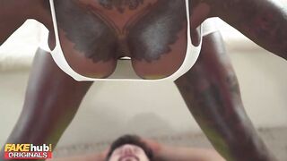 FAKEhub - Horny black yoga teacher MILF with big tits squirts and juices all over her clients cock