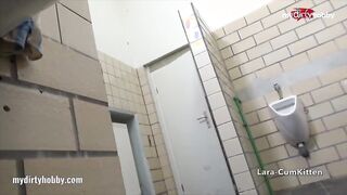 MyDirtyHobby - Public bathroom fuck ends with a huge facial