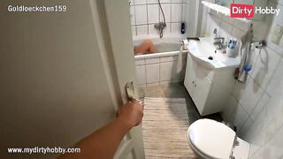 MyDirtyHobby - Curly babe swallows a huge load in the bathtub POV
