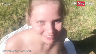 MyDirtyHobby - Teen babe fucks outdoors and swallows for the first time