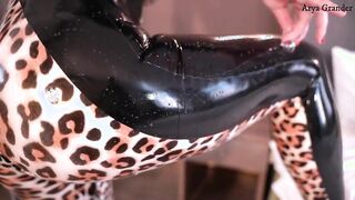 Leopard Print Fashion Latex Catsuit - Fetish Rubber Video of MILF with big ass