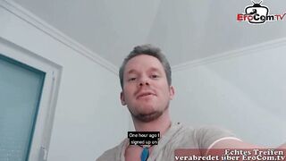 Sporty German blonde with tattoos gets fucked while house visiting in nylon outfit