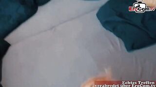 Sporty German blonde with tattoos gets fucked while house visiting in nylon outfit