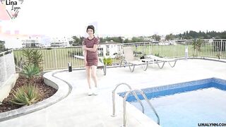 Holiday flirt escalates - sex at the hotel pool! Hopefully nobody catches me!