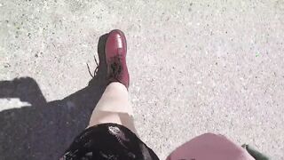 Nicoletta can't hold back and pisses on your face in a public garden - Wonderful upskirt pee