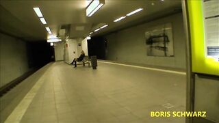 Slut sucks dick in the subway station and gets picked up for fuck