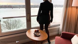 secretary used by her boss during business break risky window fuck cumass