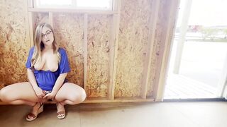 Curvy Blonde in Glasses Teases with Public Exhibition and Playful Banter