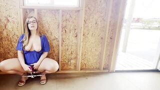 Curvy Blonde in Glasses Teases with Public Exhibition and Playful Banter