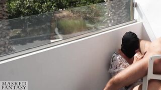 Sunny Balcony Adventure: Quick Climax with Strangers Nearby