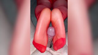 Intimate Foot Play in Red Pantyhose - A Captivating POV Experience