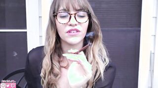 Watch Mila Smokes More's kinky glasses-wearing secretary get dominated and face-fucked in the great outdoors
