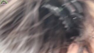 Horny couple pulls off road for wild doggie fuck in public car