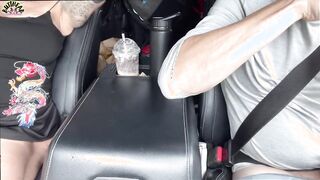Horny couple pulls off road for wild doggie fuck in public car