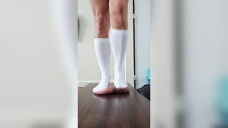 Barbie's Playful Trampling Adventure: Socks to Barefoot Experience